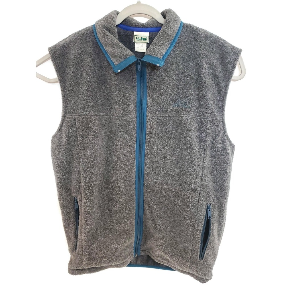 LL Bean Vest Mens Large Gray Fleece Full Zip Outdoors Sleeveless Jacket‎ USA